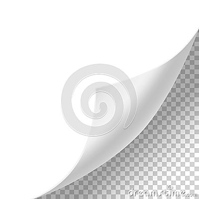 Curled paper corner. Curve page corner, page edge curl and bent paper sheet with realistic shadow. Paper corner fold Vector Illustration