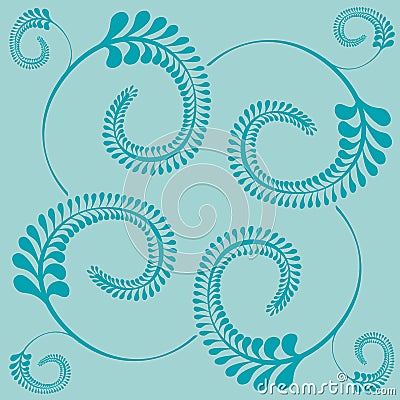 Curled turquoise stalks with leaves Vector Illustration