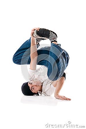 Curled up breakdancer Stock Photo