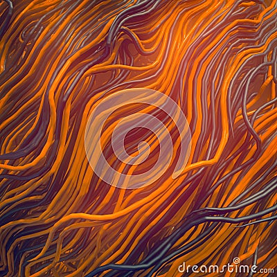 Curled wire futuristic pattern surrounded by mist. Abstract colored lines flow, psychedelic background. 3D rendering Stock Photo