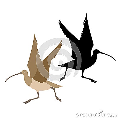 Curlew bird black silhouette vector illustration flat style profile Vector Illustration