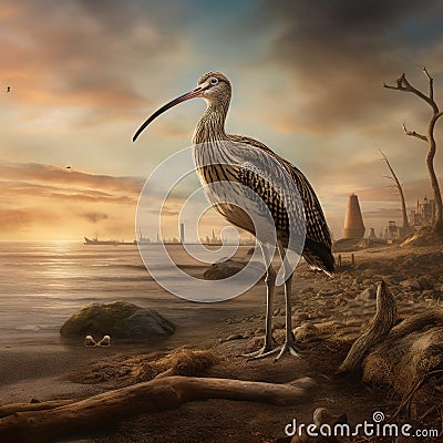 Curlew in Clontarf, Ireland Made With Generative AI illustration Cartoon Illustration