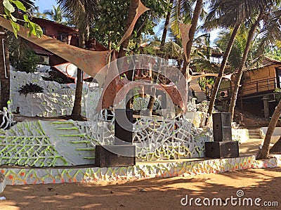 Curlies restaurant on Anjuna beach, North Goa, India. Editorial Stock Photo