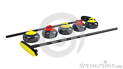 Curling brooms and stones Stock Photo