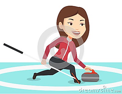 Curling player playing on the rink. Vector Illustration