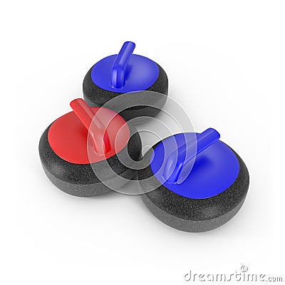 Curling Stones with Red and Blue Handle isolated on white Cartoon Illustration