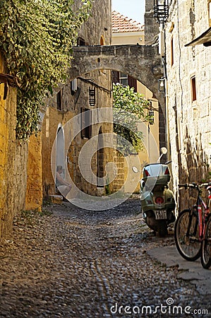 Curling street of ancient Rhodes city Editorial Stock Photo