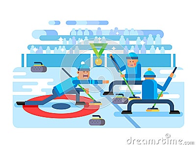 Curling winter game Cartoon Illustration