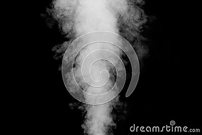 Curls or a column of smoke rising from something unseen against a black background. Stock Photo