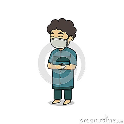 Curly Boy Character Wearing Face Mask. Vector Illustration. Children Book Vector Illustration