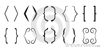 Curly brace set vector. Text brackets collection for messages, quotas Vector Illustration