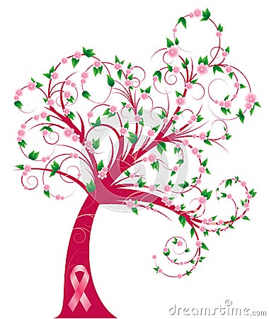 Curly breast cancer awareness tree Vector Illustration