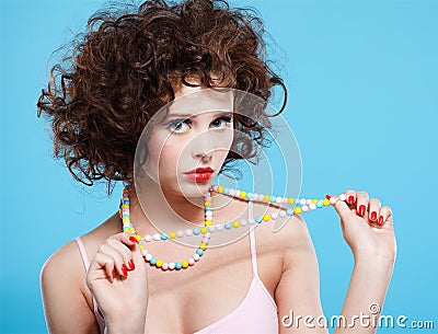 Curly brunette girl Stock Photo