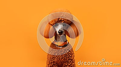 Curly cute poodle on orange background with copy space Stock Photo