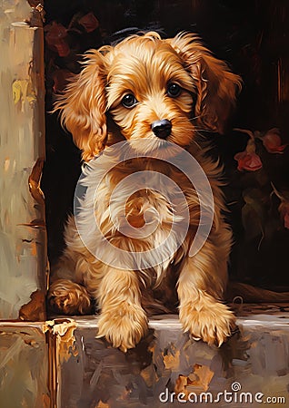 Curly-Eared Cutie: A Digital Portrait of a Playful Puppy Stock Photo