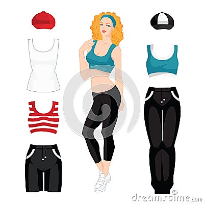 Curly girls in clothes for sport and fitness Vector Illustration