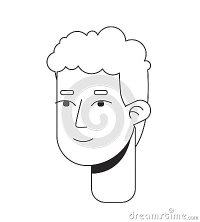 Curly hair cheerful man black and white 2D line cartoon character head Cartoon Illustration