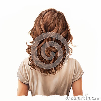 Curly Hair Girl Back Face - Realistic Portraiture With Romantic Touch Cartoon Illustration