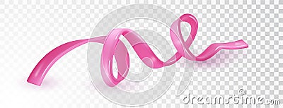 Curly Pink ribbon isolated. Symbol for Breast Cancer awareness month october. Realistic 3d vector illustration. Vector Illustration
