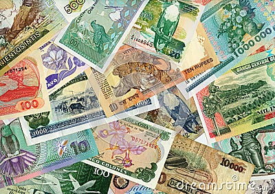 Currencies from around the world, paper banknotes. Stock Photo