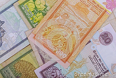 Currency banknotes Sri Lankan rupee in various denomination Stock Photo