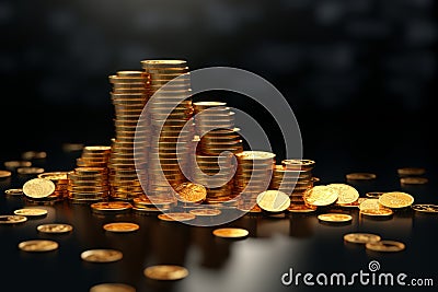 Currency climb 3D rendering, mountain of gold coins rising Stock Photo