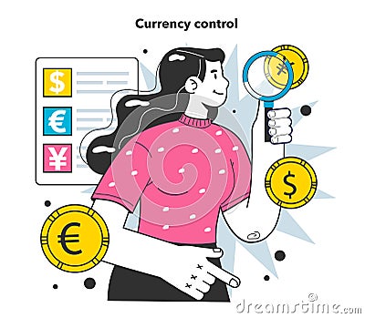 Currency control as a measure to reduce inflation. Economics crisis recovery. Vector Illustration
