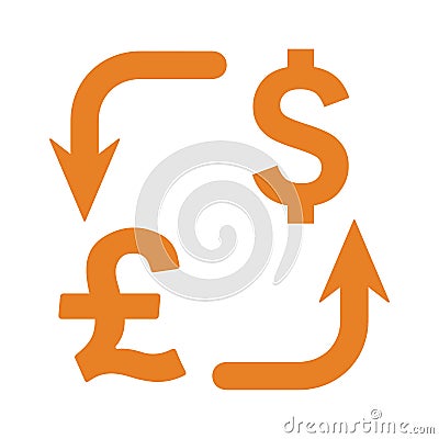 Currency conversion, dollar, money icon. Orange color design Vector Illustration