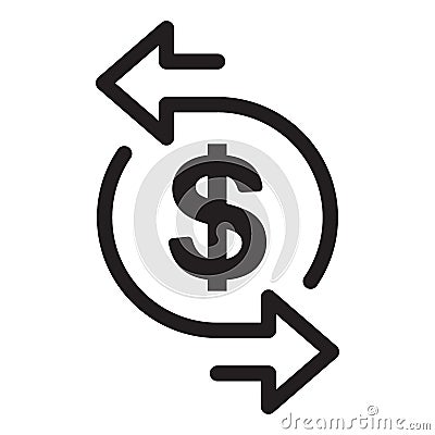 Currency conversion line icon. Dollar conversion outline vector illustration Vector Illustration