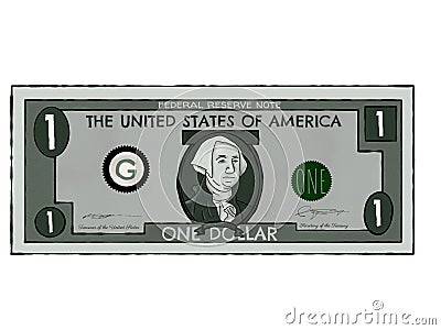 Drawing of a Single US Dollar Bill Cartoon Illustration