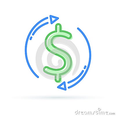 Currency exchange. Cash back and quick loan mortgage refinance or refund. Insurance concept, fund management icon Vector Illustration