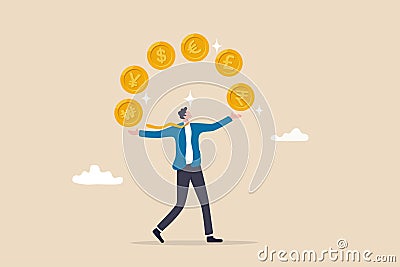 Currency exchange, international money transfer or foreign exchange, forex trading, global financial economy or currency convert Vector Illustration