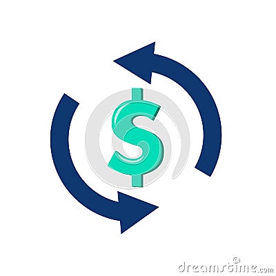 Currency exchange simple icon. Money Transfer sign. Dollar in rotation arrow symbol. Quality design elements. Vector Illustration