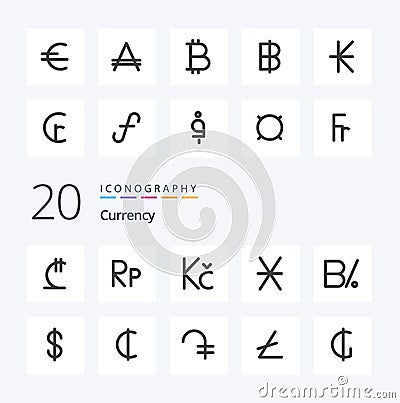 20 Currency Flat Color icon Pack like panamanian currency coin balboa coin Vector Illustration