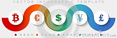 Currency infographic vector template with icon set, miscellaneous icons such as bitcoin, euro, dollar, yen and pound for webdesign Vector Illustration
