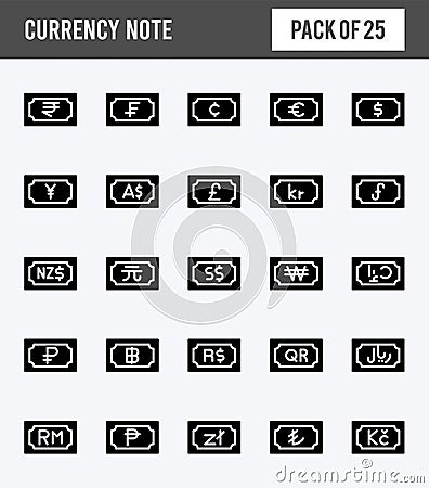 25 Currency Note Glyph icon pack. vector illustration Vector Illustration