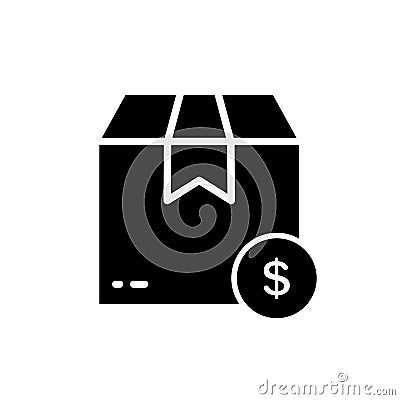 Currency Payment for Parcel Box Silhouette Icon. Price Pay Money for Delivery Service Glyph Pictogram. Pay Cash Dollar Vector Illustration