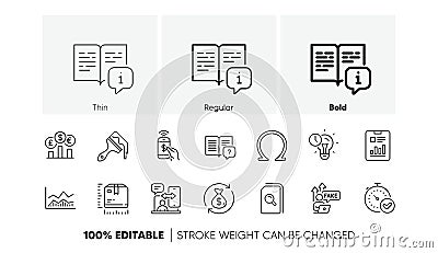 Currency rate, Fast verification and Manual line icons. For web app, printing. Line icons. Vector Vector Illustration