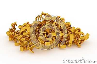 Currency sign for money or profit. Good for graphic design or background. Stack, cgi, style & mess. Cartoon Illustration