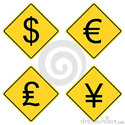 Currency Symbols on Road Signs Vector Illustration