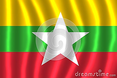 MYANMAR FLAG FLUTTERING Stock Photo