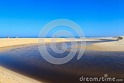 Current of Huchet winds in the middle of the sand at the Moliets-et-Maa beach in France Stock Photo