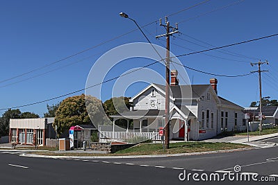 The current Wallace Post Office is located on the corner of Main Road and Russell Streets in Wallace, Victoria Editorial Stock Photo
