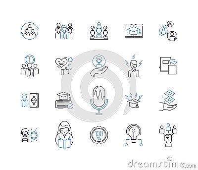 Curriculum sector line icons collection. Education, Learning, Teaching, Standards, Assessment, Curriculum design Vector Illustration