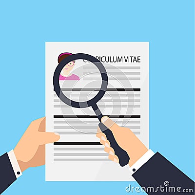 Curriculum vitae document icon. Human resources management or analyzing personnel resume. Vector Illustration