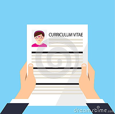 Curriculum vitae document icon. Human resources management or analyzing personnel resume. Vector Illustration