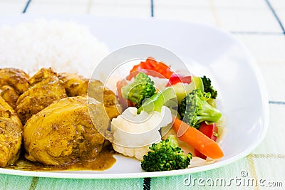 Curried Chicken with Rice Stock Photo
