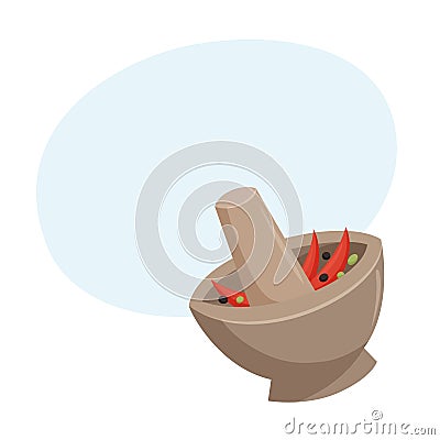 Curry paste in a mortar Vector Illustration