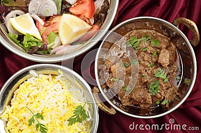 Curry and salad bowls from above Stock Photo