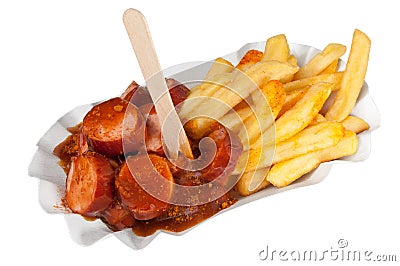 Curry sausage and chips Stock Photo